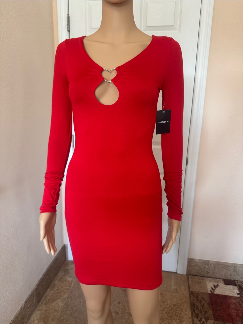 NWT Forever 21 Bold Red Long Sleeve Bodycon Dress, Size S